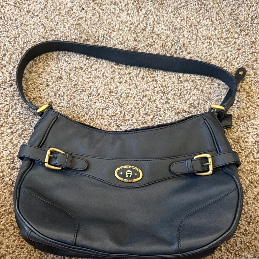 Navy blue vintage Aigner Leather Shoulder Bag; great condition
